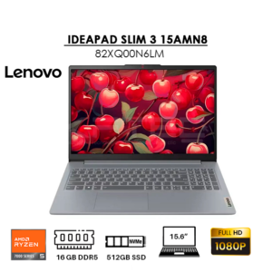 LAPTOP LENOVO IDEAPAD SLIM 3 15AMN8 RYZEN 5 -7520U 16GB DDR5 512GB SSD 15.6″ FHD FREEDOS (82XQ00N6LM)