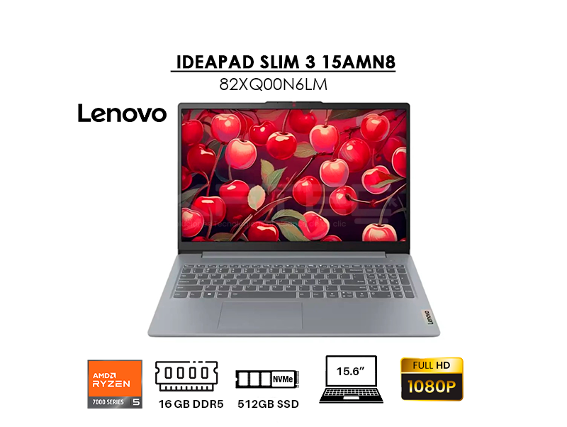 LAPTOP LENOVO IDEAPAD SLIM 3 15AMN8 RYZEN 5 -7520U 16GB DDR5 512GB SSD 15.6″ FHD FREEDOS (82XQ00N6LM)