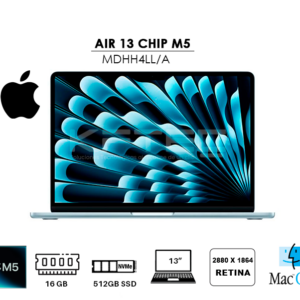 APPLE MACBOOK AIR 13 CHIP M5 16GB 512GB SSD 13 RETINA MAC OS ( MDHH4LL/A ) SKY BLUE