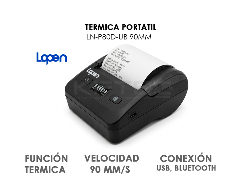 IMPRESORA PORTATIL TERMICA LOPEN LN-P80D-UB 90MM USB/BLUETOOTH