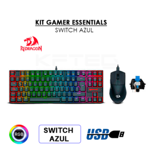 KIT GAMER REDRAGON ESSENTIALS TECLADO+ MOUSE (KUMARA- M724) BLACK | (S145-SP)|SWITCH AZUL
