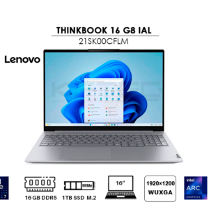 LAPTOP LENOVO THINKBOOK 16 G8 IAL ULTRA 7 255H 16GB 1TB SSD 16″ WUXGA WINDOWS 11 PRO (21SK00CFLM)