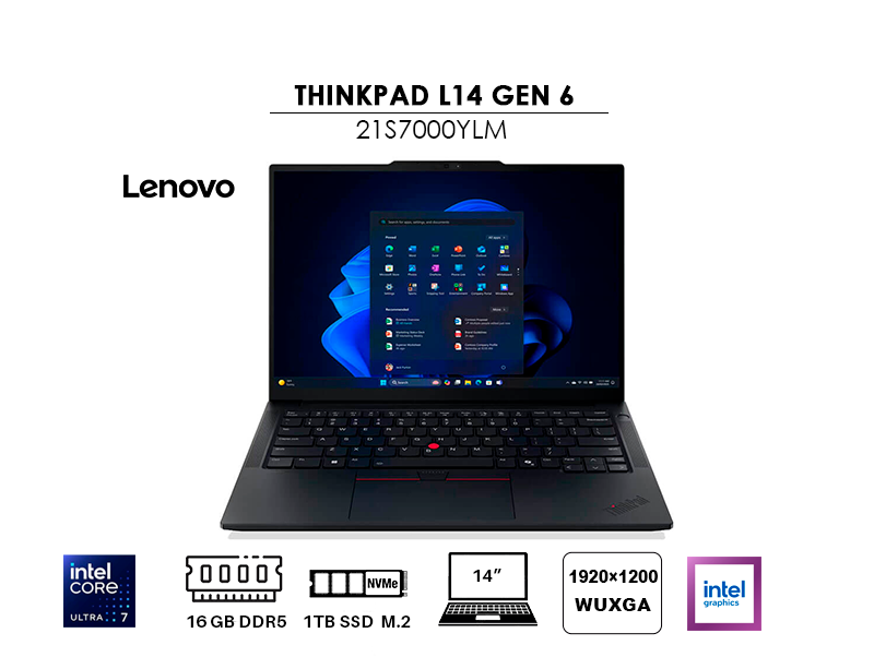 LAPTOP LENOVO THINKPAD L14 GEN 6 ULTRA 7-255U 16GB 1TB SSD 14 WUXGA WINDOWS 11 PRO (21S7000YLM)