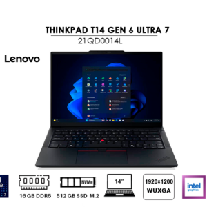 LAPTOP THINKPAD T14 GEN 6 ULTRA 7-255U 16GB 512GB SSD 14″ WUXGA WINDOWS 11 PRO (21QD0014LM)