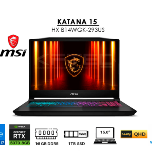 LAPTOP GAMER MSI KATANA 15 HX B14WGK-293US I7-14650HX 16GB 1TB SSD GEFORCE RTX 5070 8GB 15.6″ QHD WINDOWS 11